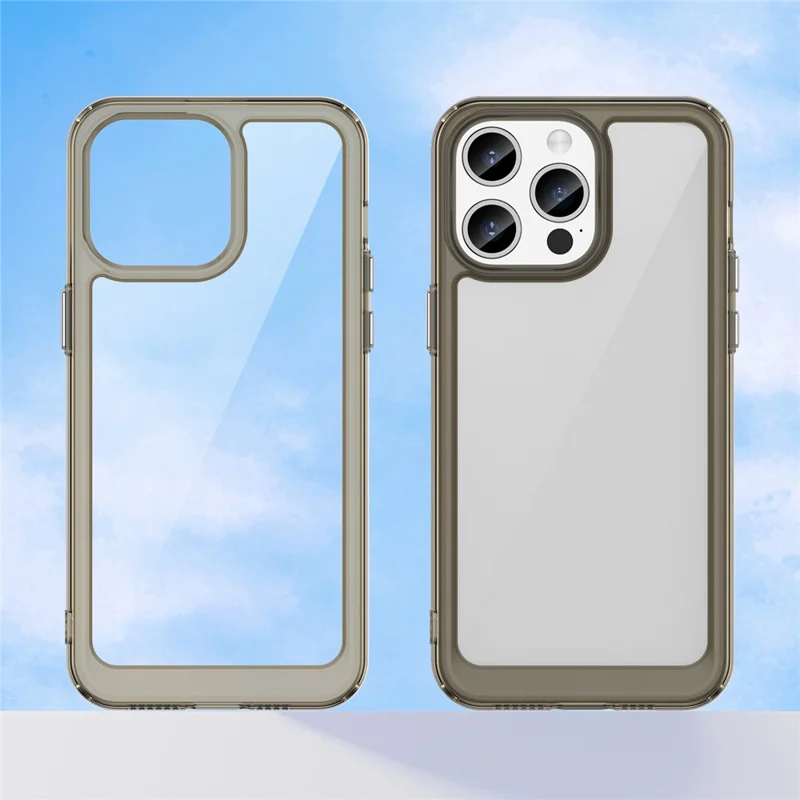 Para iPhone 15 Pro Capa Protetora de Telefone Celular Transparente Cinza - TPU+Acrílico à Prova de Choque