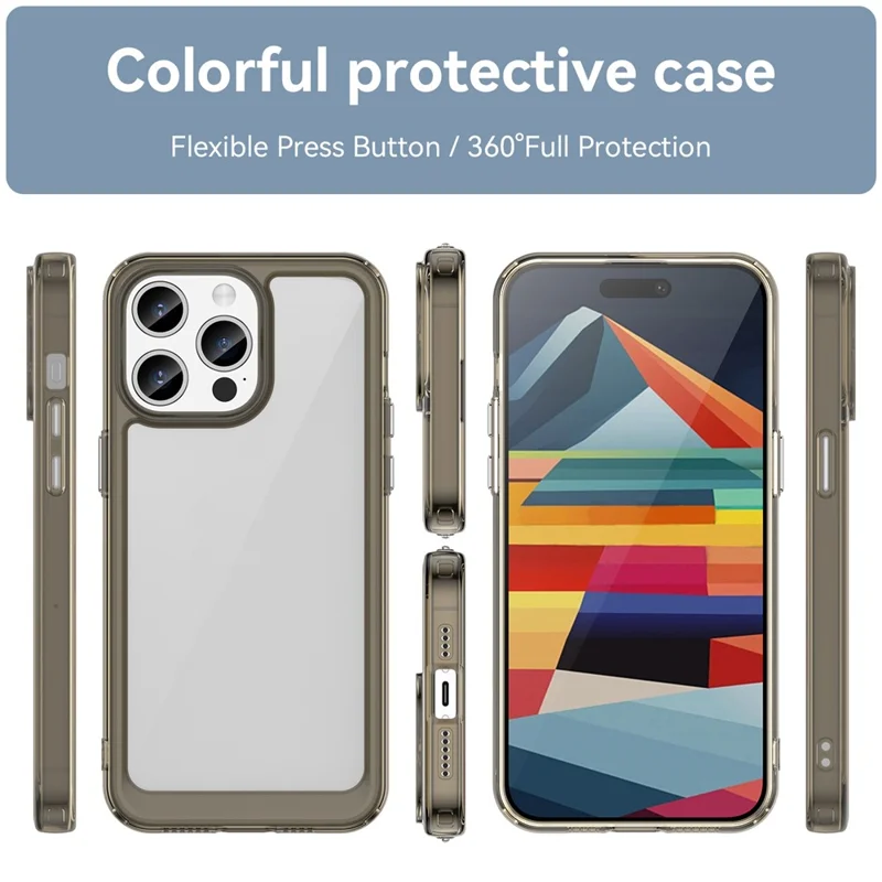 Para iPhone 15 Pro Capa Protetora de Telefone Celular Transparente Cinza - TPU+Acrílico à Prova de Choque