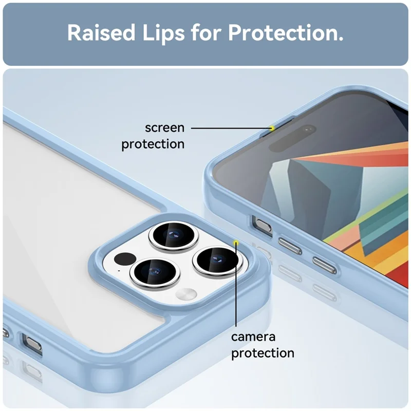 Для iPhone 15 Pro TPU+Акриловый ударопрочный чехол для мобильного телефона с прозрачной защитной крышкой - синий