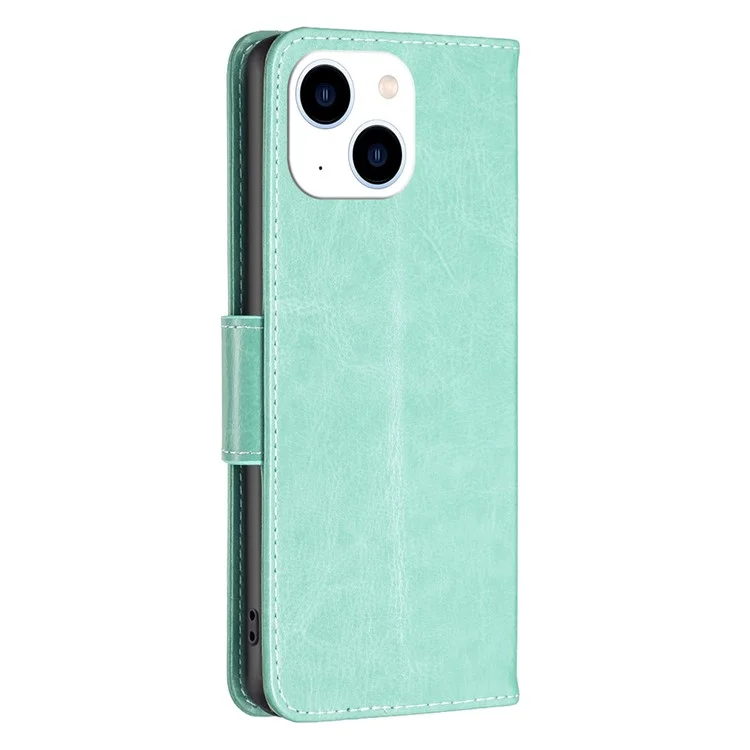 Pour iPhone 15 Foldable Stand Wallet Phone Flip Case Butterfly Imprinted Leather Cover with Strap - Vert
