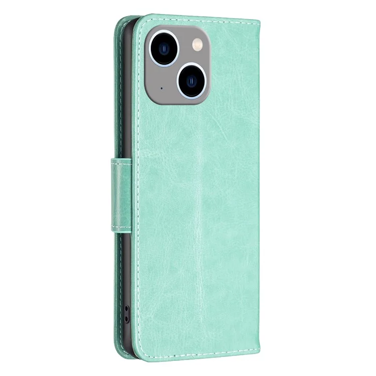 Per iPhone 15 Plus Anti-Dust Stand Wallet Phone Flip Case Butterfly Imprinted Leather Cover with Strap - Verde