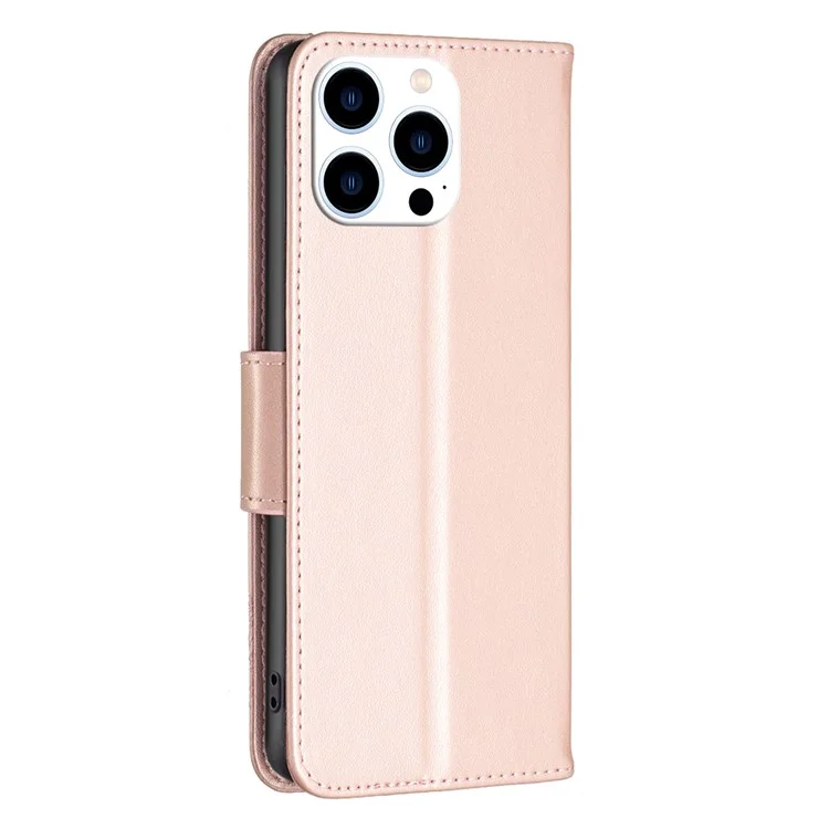For iPhone 15 Pro Shockproof Phone Flip Case Butterfly Imprinted Leather Stand Wallet Cover with Strap - Rose Gold