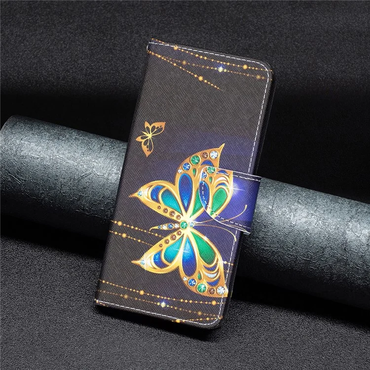 Para iPhone 15 Plus Carteira Caso de Telefone de Couro PU Padrão de Impressão Stand Protective Phone Cover - Jóias Borboleta