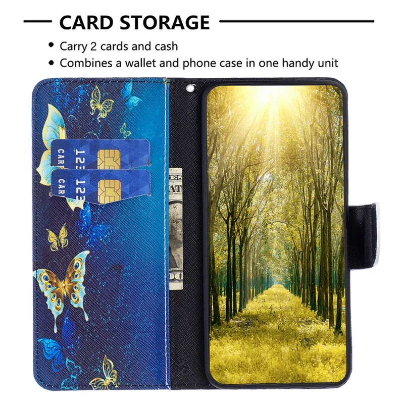 PU Leather Stand Wallet Case voor iPhone 15 Pro, Pattern Printing Full Protection Telefoonhoes - Gouden Vlinders