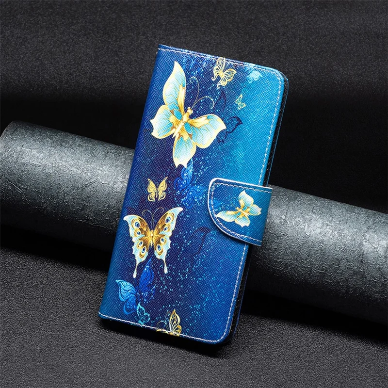 PU Leather Stand Wallet Case voor iPhone 15 Pro, Pattern Printing Full Protection Telefoonhoes - Gouden Vlinders