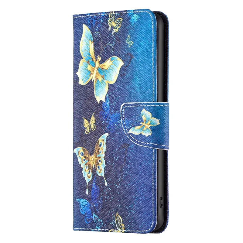 PU Leather Stand Wallet Case voor iPhone 15 Pro, Pattern Printing Full Protection Telefoonhoes - Gouden Vlinders