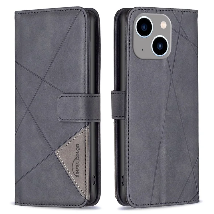BINFEN COLOR BF05 Pour iPhone 15 Plus Étui en cuir PU Anti-Rayures Coque de téléphone Motif Imprimé Portefeuille - Noir