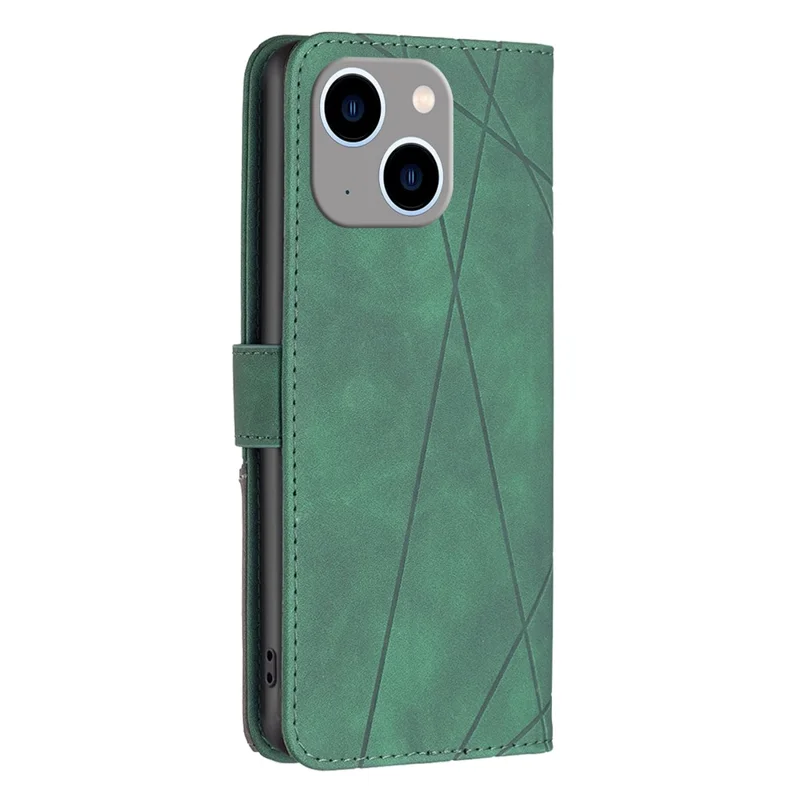 BINFEN COLOR For iPhone 15 Plus Phone Cases Wallet Stand Geometry Imprint Leather Cover - Green