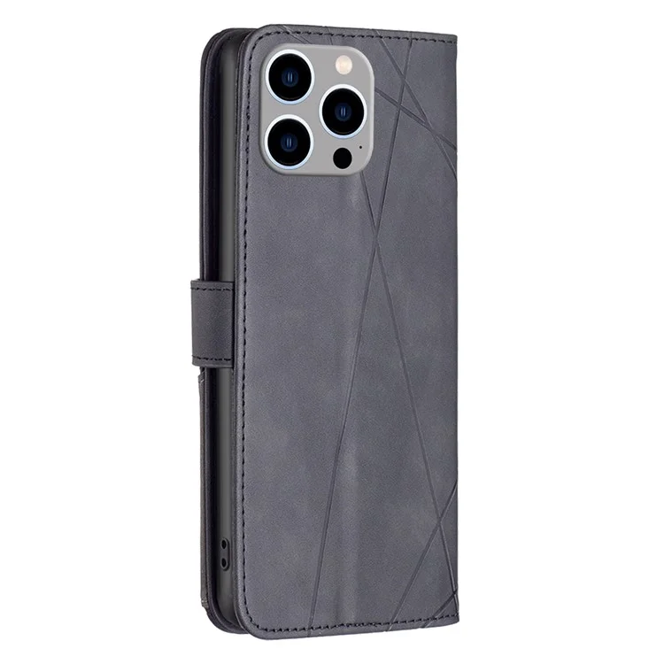 BINFEN COLOR BF05 Phone Case для iPhone 15 Pro Max, Stand Imprinted Wallet PU Leather Cover - Black
