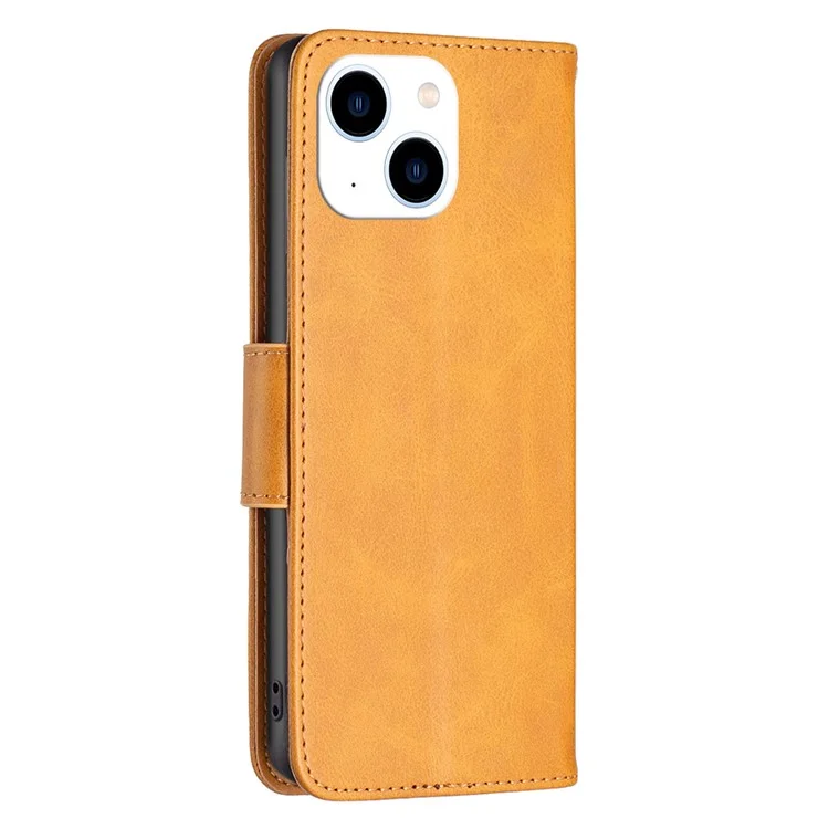 For iPhone 15 Phone Stand Cover Solid Color Fine Textured PU Leather Wallet Anti-Scratch Phone Case - Yellow