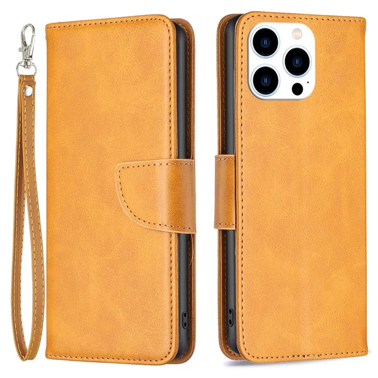 Para iPhone 15 Pro Solid Color Phone Stand Case Shockproof Fine Textured PU Leather Wallet Cover - Amarelo