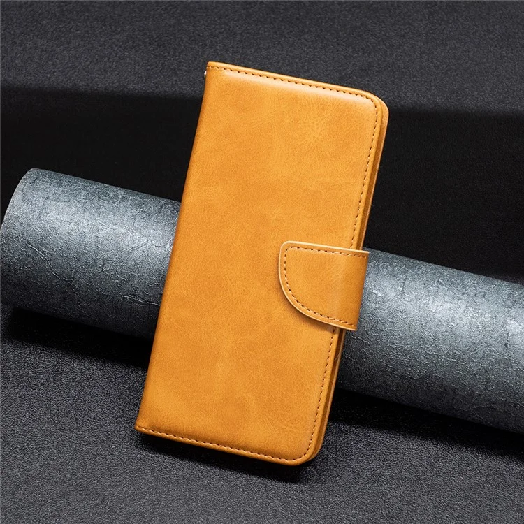 Para iPhone 15 Pro Solid Color Phone Stand Case Shockproof Fine Textured PU Leather Wallet Cover - Amarelo