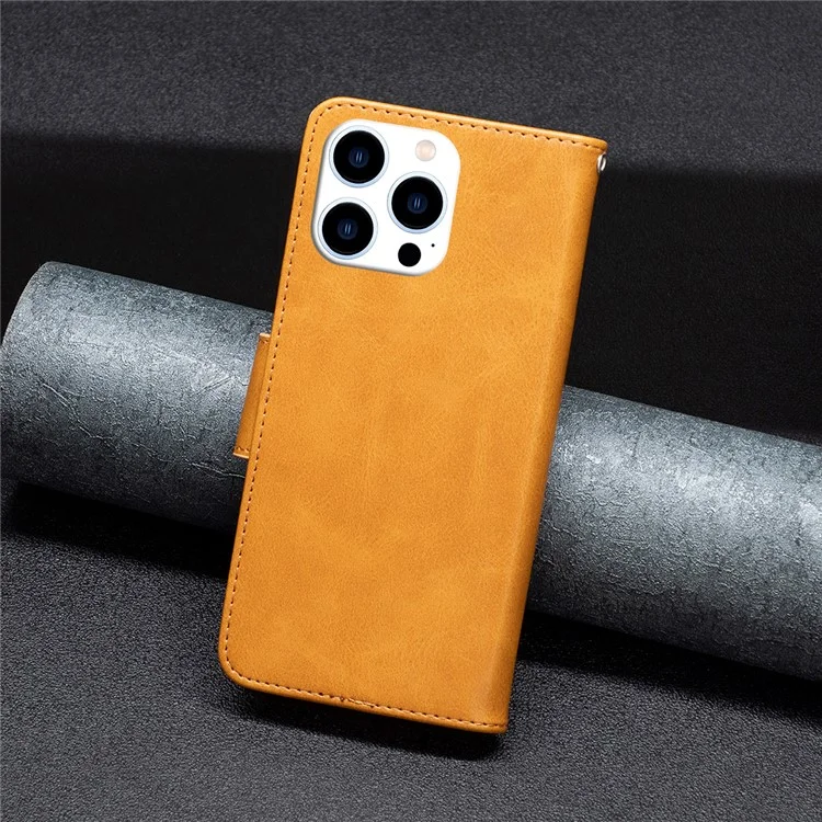 Para iPhone 15 Pro Solid Color Phone Stand Case Shockproof Fine Textured PU Leather Wallet Cover - Amarelo