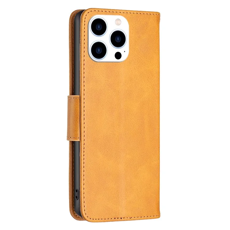 Para iPhone 15 Pro Solid Color Phone Stand Case Shockproof Fine Textured PU Leather Wallet Cover - Amarelo