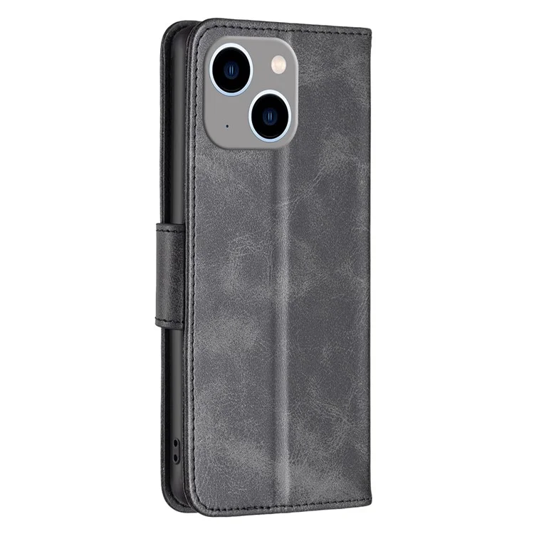 Mobile Phone Stand Case for iPhone 15 Plus , Fine Textured Solid Color PU Leather Wallet Cover Shell - Black