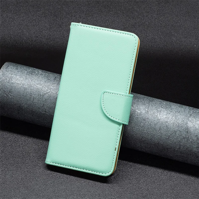 For iPhone 15 Pro Wallet Case with Wrist Strap Litchi Texture Leather Phone Stand Cover - Green