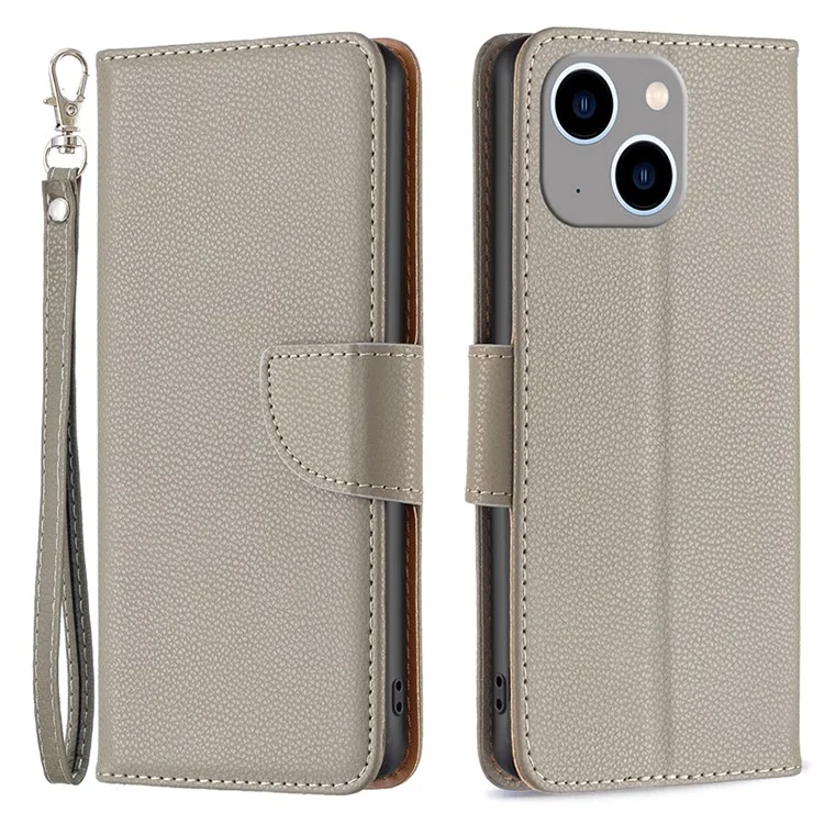 Funda de teléfono móvil a prueba de polvo con textura de piel de cordero para iPhone 15 Plus - Gris
