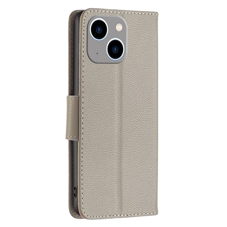 Funda de teléfono móvil a prueba de polvo con textura de piel de cordero para iPhone 15 Plus - Gris