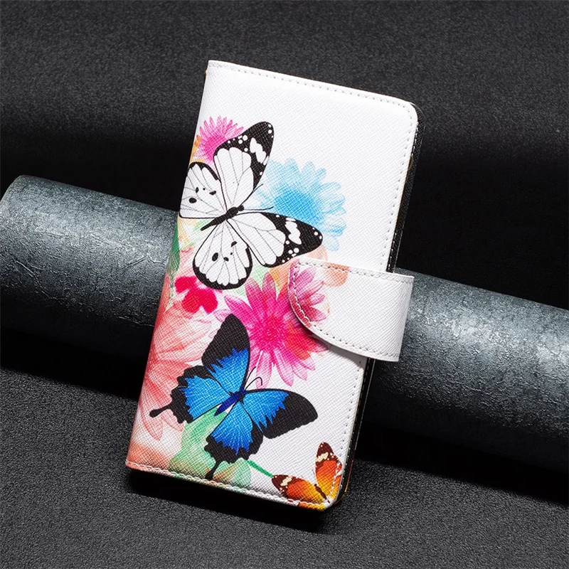 BF03 PU Leather Zipper Pocket Phone Case per iPhone 15, Pattern Printing Stand Wallet Cover - Due Farfalle