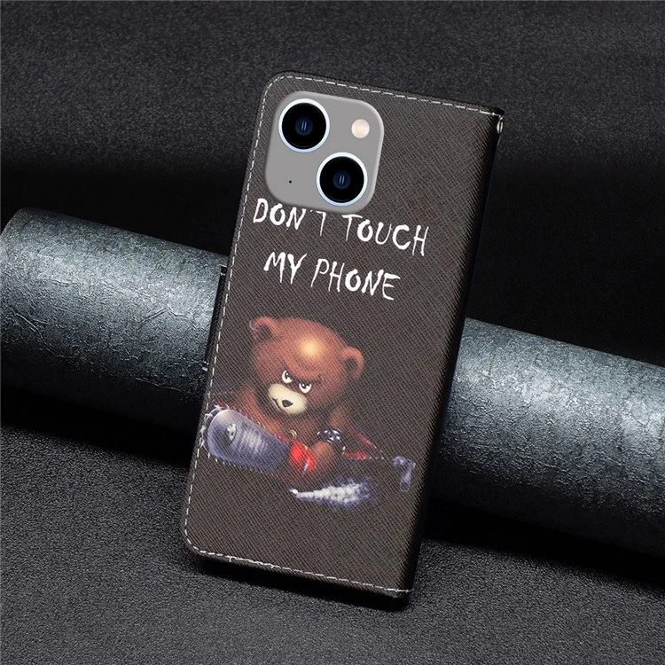 Pattern Printing Phone Leather Case for iPhone 15 Plus , Stand Wallet Full Protection Cover - Bear