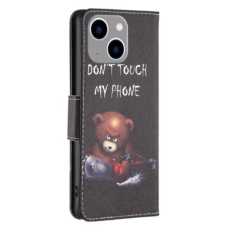 Pattern Printing Phone Leather Case for iPhone 15 Plus , Stand Wallet Full Protection Cover - Bear