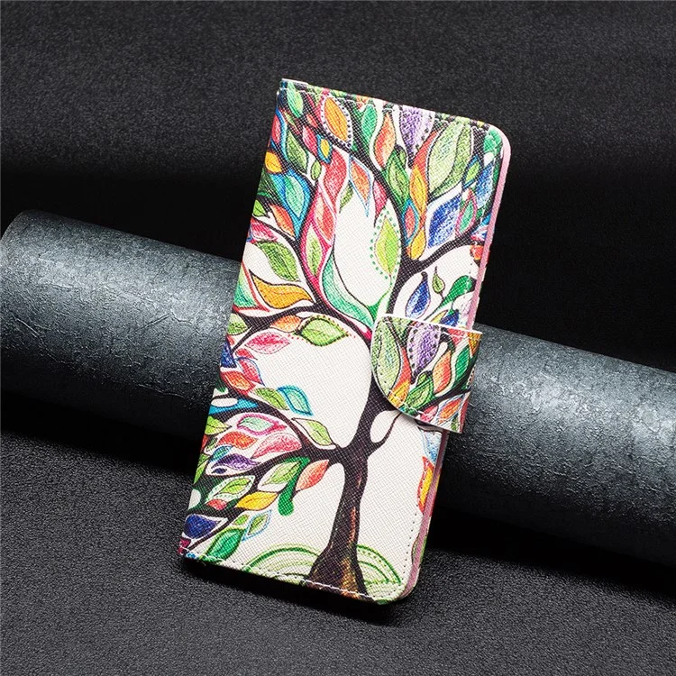Stand Wallet Phone Case for iPhone 15 , Pattern Printing PU Leather + TPU Phone Cover - Life Tree