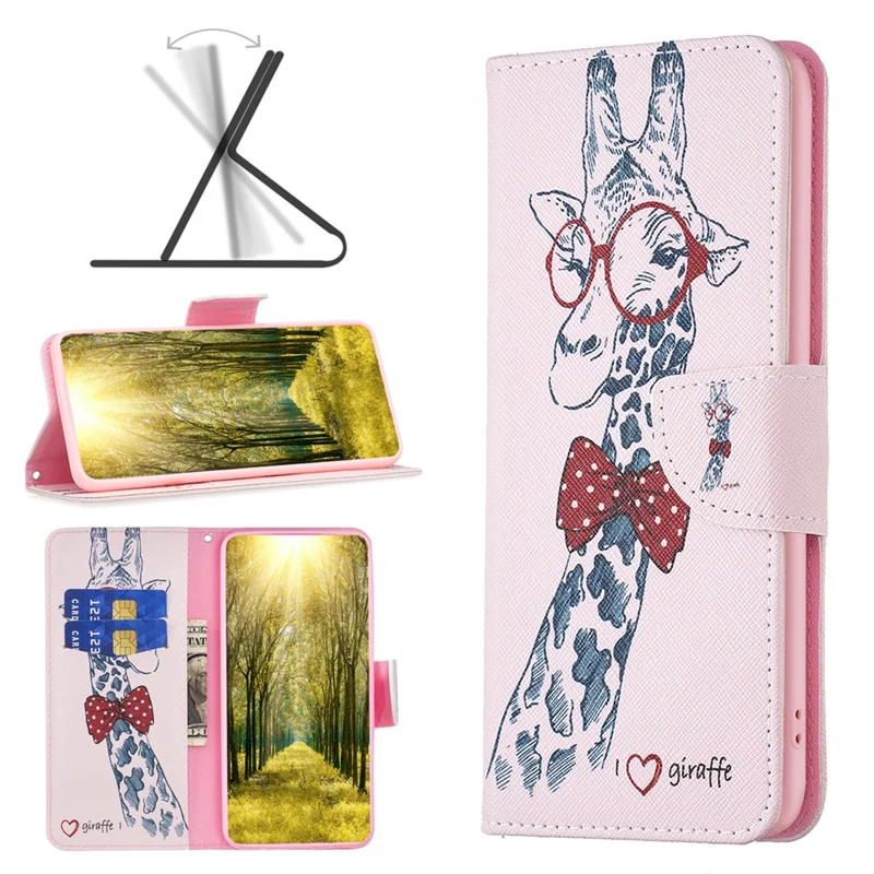 Stand Wallet Phone Case for iPhone 15 , Pattern Printing PU Leather + TPU Phone Cover - Giraffe