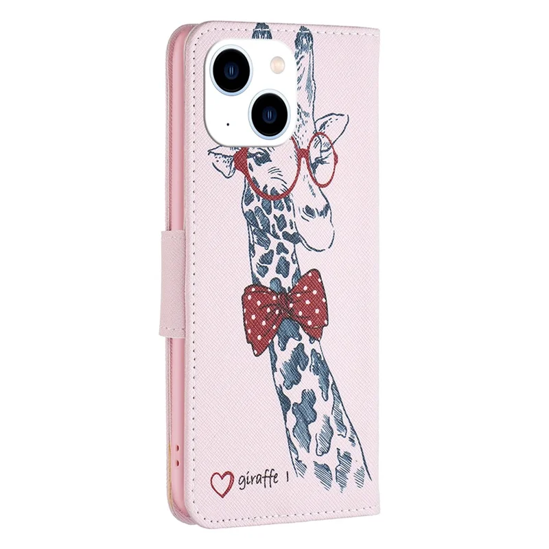 Stand Wallet Phone Case for iPhone 15 , Pattern Printing PU Leather + TPU Phone Cover - Giraffe