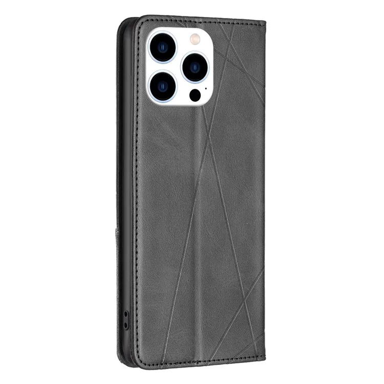 Per iPhone 15 Pro Imprinted Line Cell Phone Case Stand Card Holder Shell Leather Phone Cover - Nero