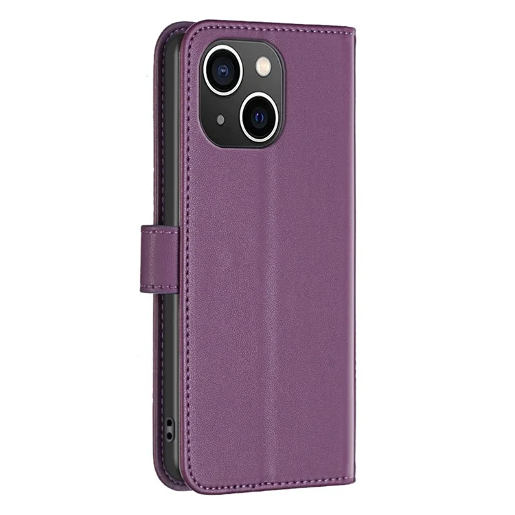 BINFEN COLOR BF17 For iPhone 15 Plus TPU+PU Leather Phone Cover Stand Design Wallet Case - Dark Purple