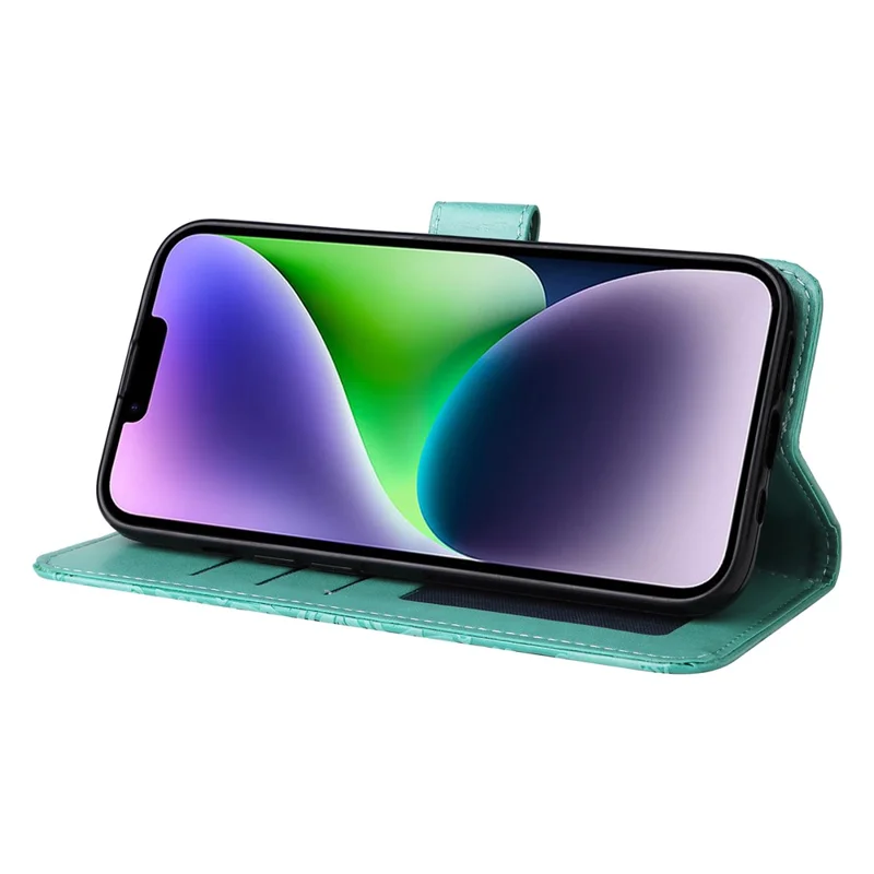 For iPhone 15 Plus Shockproof Sunflower Imprinted Stand PU Leather Cover Wallet Case - Green