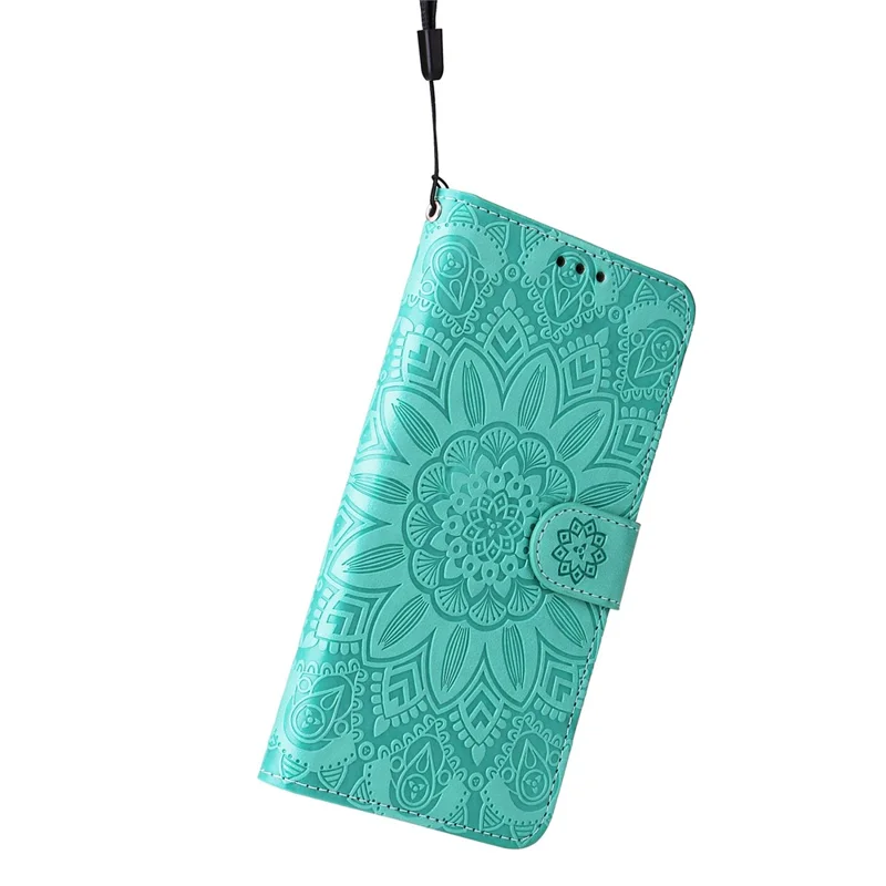 For iPhone 15 Plus Shockproof Sunflower Imprinted Stand PU Leather Cover Wallet Case - Green