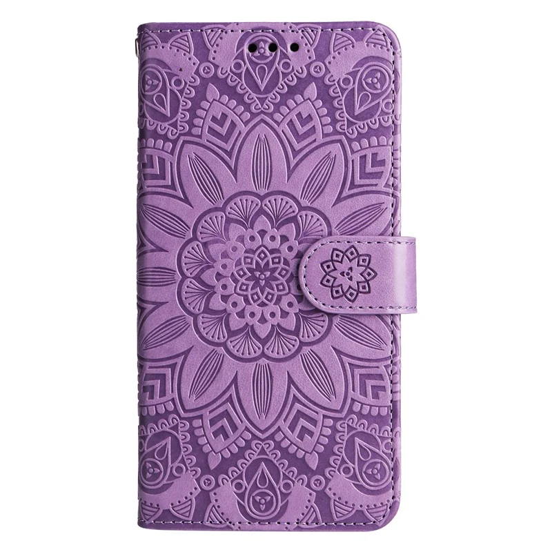 For iPhone 15 Pro Max Phone Stand PU Leather Cover Shockproof Sunflower Imprinted Wallet Case - Purple