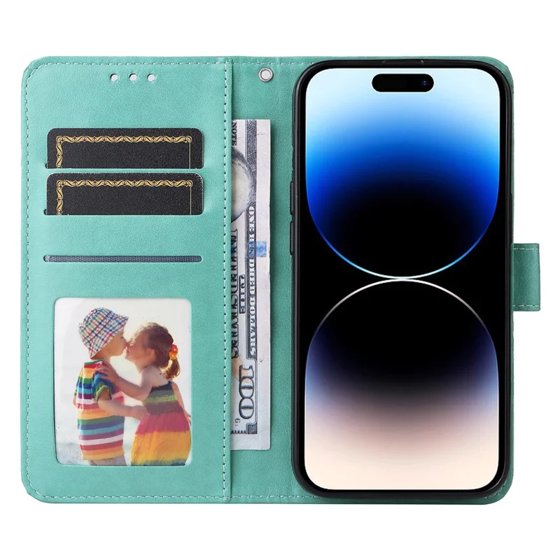 For iPhone 15 Pro Max Phone Stand PU Leather Cover Shockproof Sunflower Imprinted Wallet Case - Green