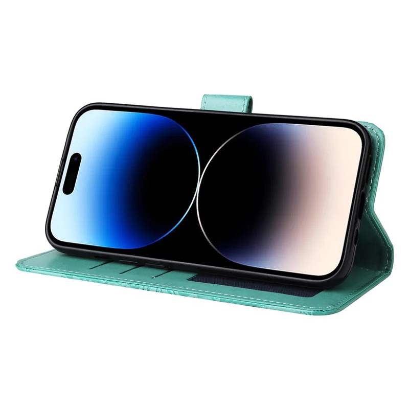 For iPhone 15 Pro Max Phone Stand PU Leather Cover Shockproof Sunflower Imprinted Wallet Case - Green