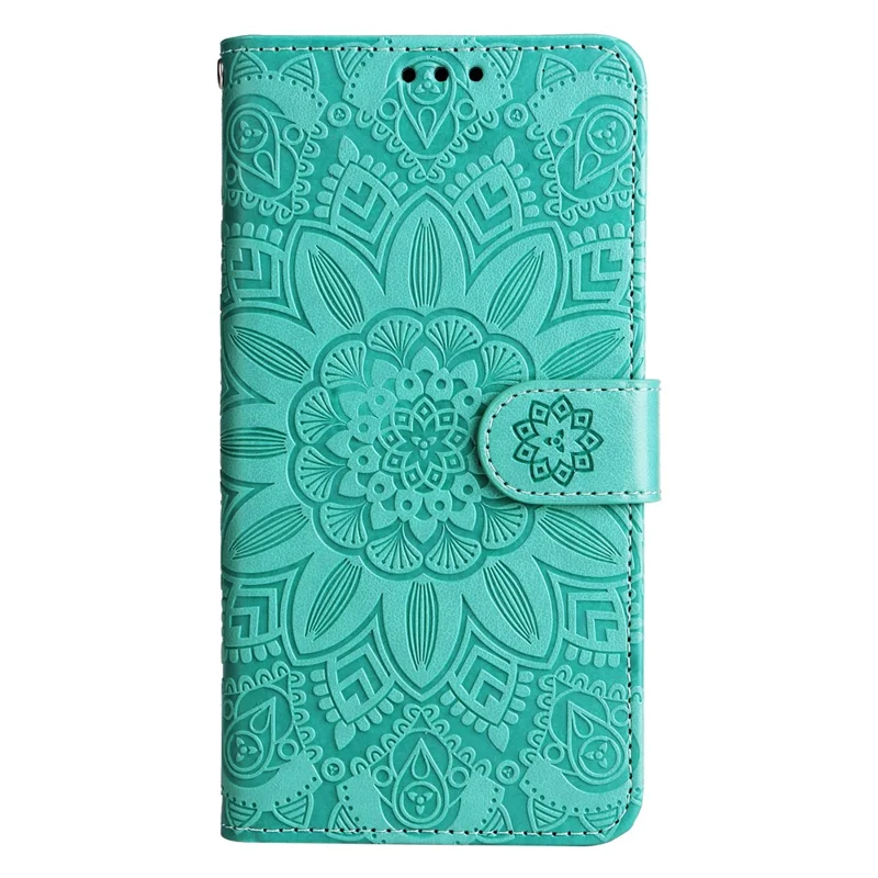 For iPhone 15 Pro Max Phone Stand PU Leather Cover Shockproof Sunflower Imprinted Wallet Case - Green