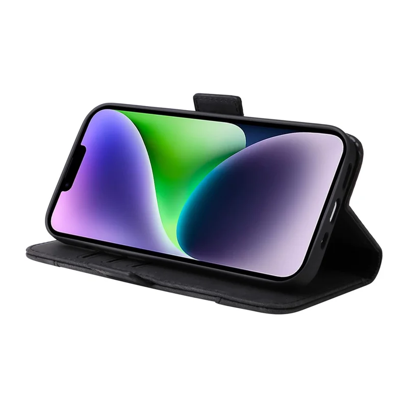 BETOPNICE 001 Pour iPhone 15 Plus Coque de protection en PU résistante aux chocs avec support Multifonctionnelle Portefeuille Étui de téléphone - Noir