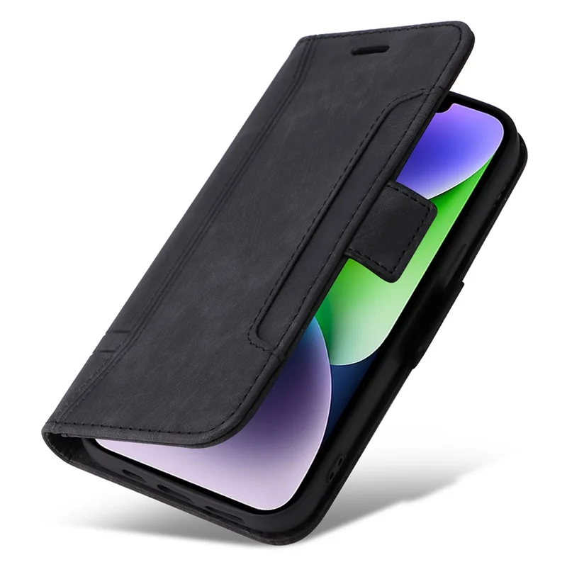 BETOPNICE 001 Pour iPhone 15 Plus Coque de protection en PU résistante aux chocs avec support Multifonctionnelle Portefeuille Étui de téléphone - Noir