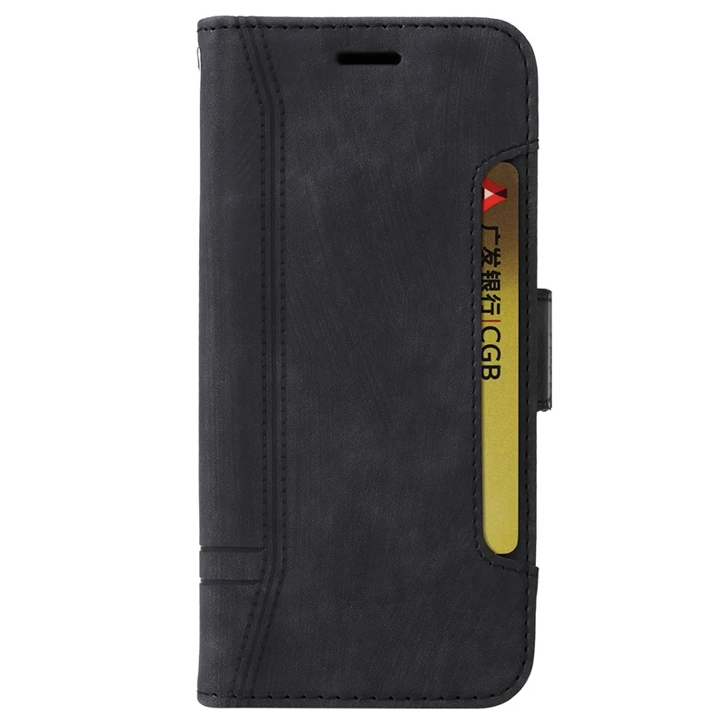 BETOPNICE 001 Pour iPhone 15 Plus Coque de protection en PU résistante aux chocs avec support Multifonctionnelle Portefeuille Étui de téléphone - Noir