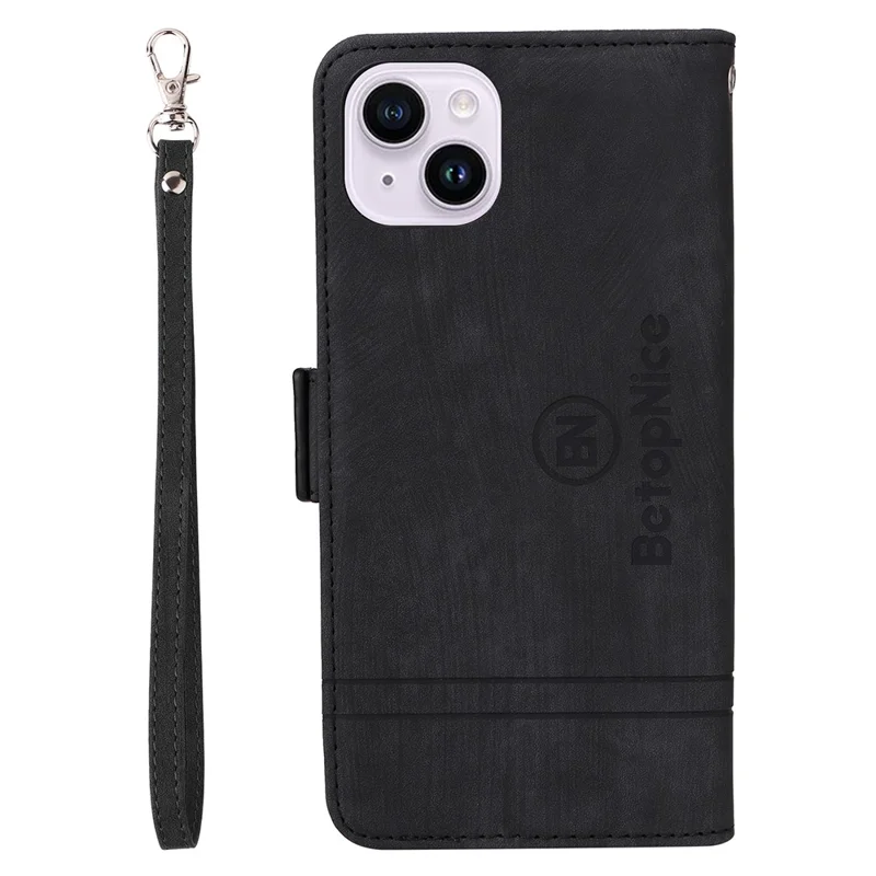 BETOPNICE 001 Pour iPhone 15 Plus Coque de protection en PU résistante aux chocs avec support Multifonctionnelle Portefeuille Étui de téléphone - Noir