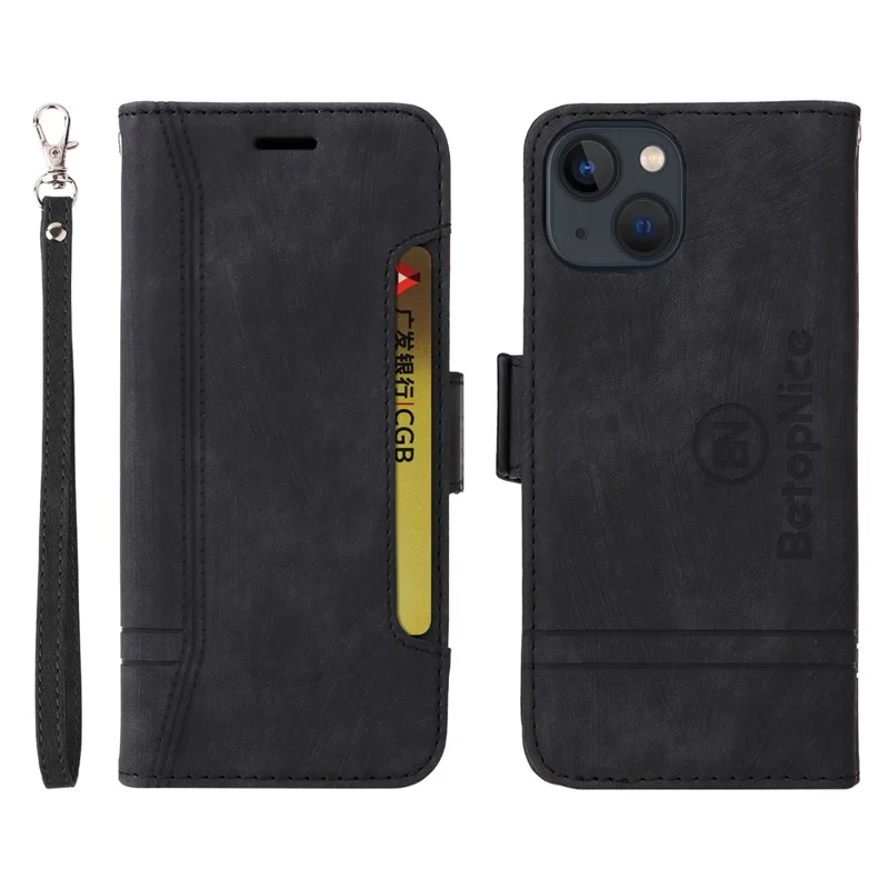 BETOPNICE 001 Custodia portafoglio per iPhone 15 Smartphone Cover Custodia per cellulare Custodia antiurto in pelle PU con supporto - Nero