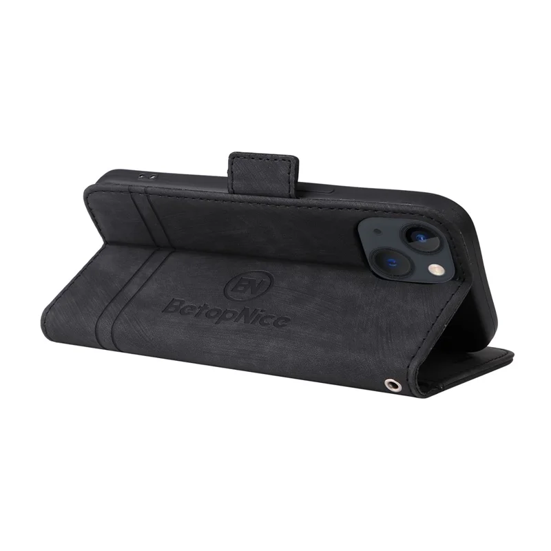 BETOPNICE 001 Custodia portafoglio per iPhone 15 Smartphone Cover Custodia per cellulare Custodia antiurto in pelle PU con supporto - Nero