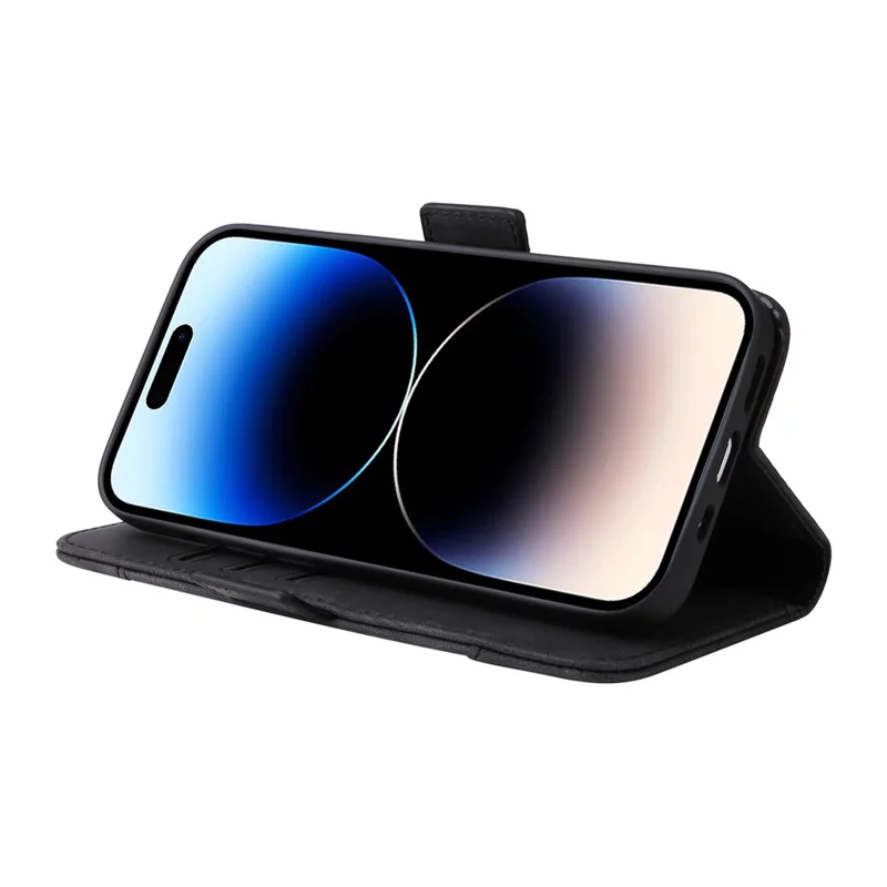 BETOPNICE 001 Schutzhülle für iPhone 15 Pro Max Handy - Stoßfestes PU-Leder-Standhülle mit Kartenfächern - Schwarz