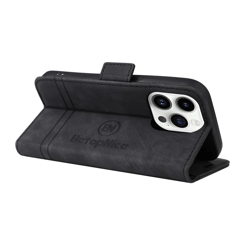 BETOPNICE 001 Schutzhülle für iPhone 15 Pro Max Handy - Stoßfestes PU-Leder-Standhülle mit Kartenfächern - Schwarz