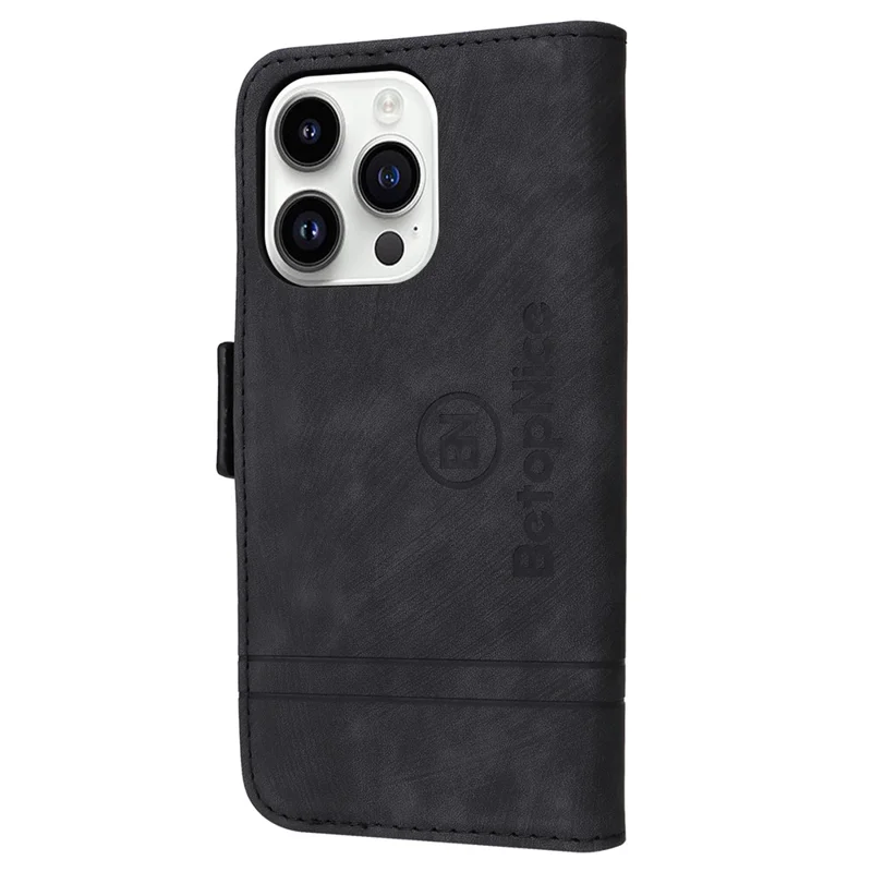 BETOPNICE 001 Schutzhülle für iPhone 15 Pro Max Handy - Stoßfestes PU-Leder-Standhülle mit Kartenfächern - Schwarz