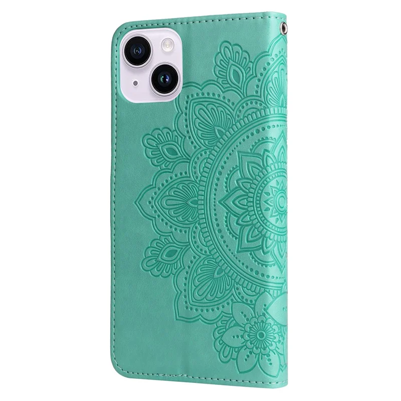 Für iPhone 15 Hülle Blumenmuster PU-Leder Geldbörse Ständer Handyhülle - Grün