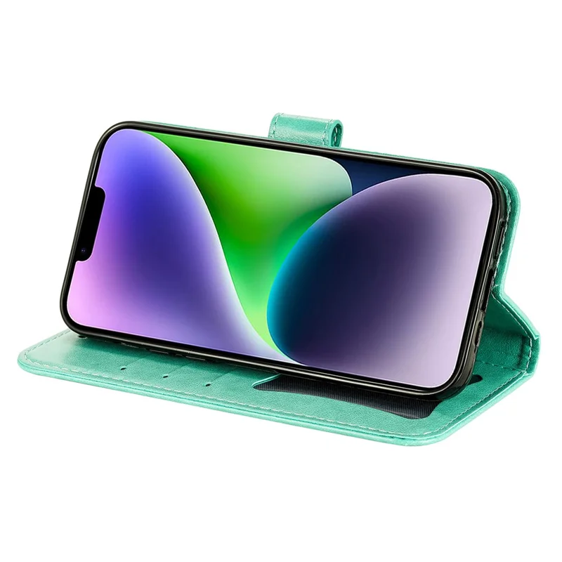 Für iPhone 15 Hülle Blumenmuster PU-Leder Geldbörse Ständer Handyhülle - Grün