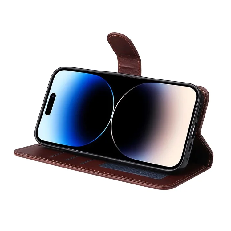 Für iPhone 15 Pro Wallet Phone Case Anti-Scratch PU Leder Kalbleder-Textur Flip Stand Phone Shell Cover - Braun
