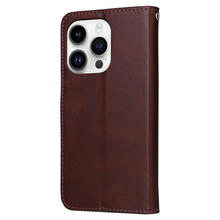 Für iPhone 15 Pro Wallet Phone Case Anti-Scratch PU Leder Kalbleder-Textur Flip Stand Phone Shell Cover - Braun