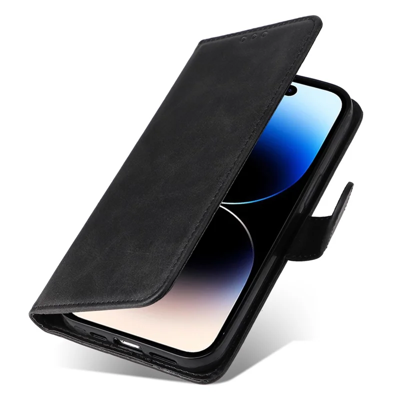 Для iPhone 15 Pro Max Ударопрочный чехол-книжка из кожи под замшу с PU-кожей - Черный